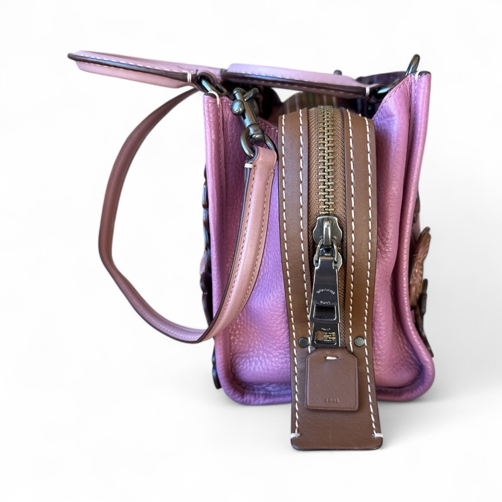 Coach Rogue 25 Tea Rose Appliqué Small Leather Satchel Bag - Pink/Mauve - Picture 4 of 11